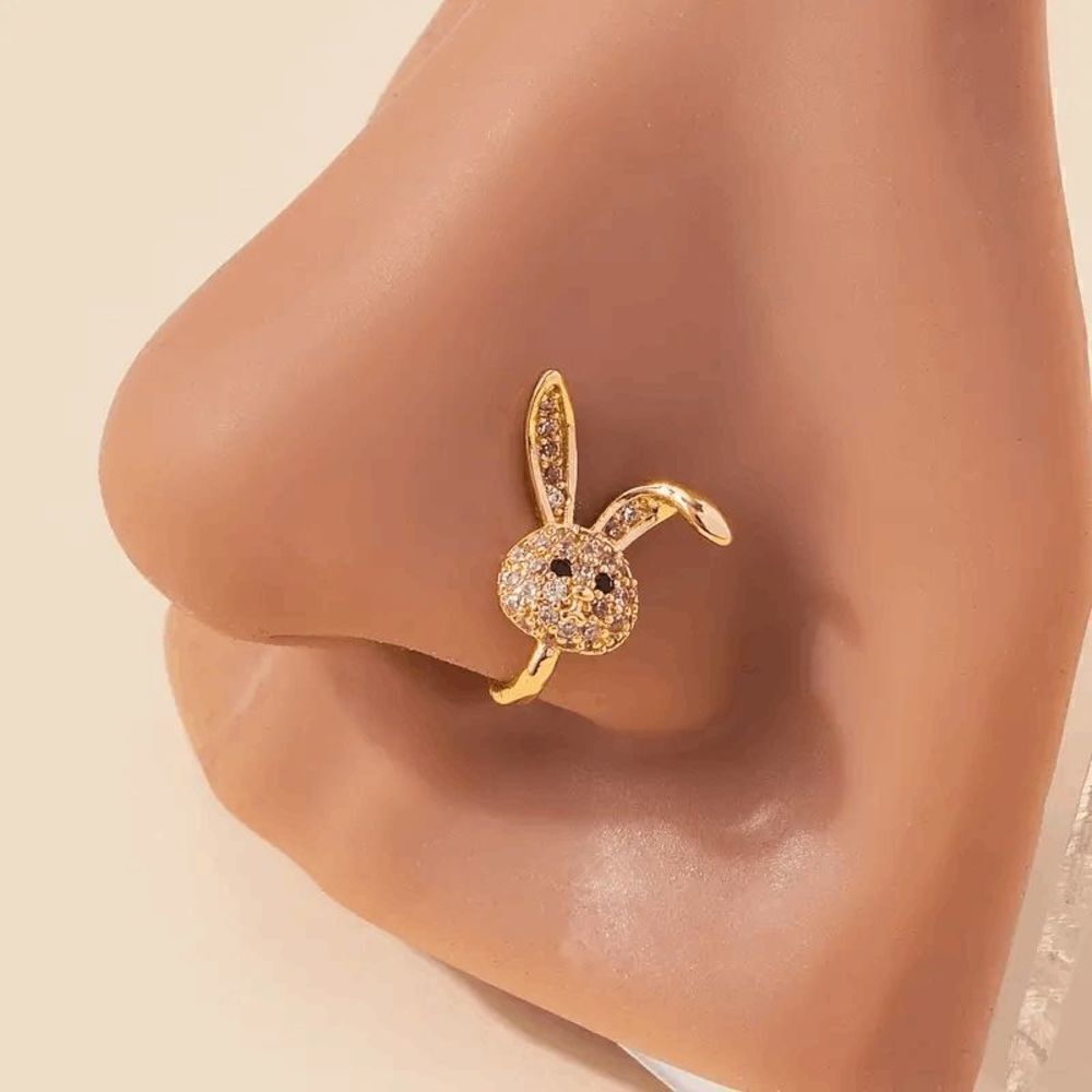 Gold Diamond Bunny Rabbit Nose Ring Cuff